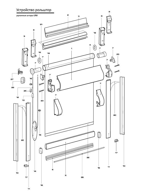 Схема кассетных рольштор в коробе
